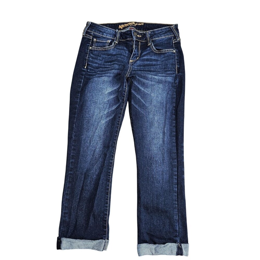 Arizona Jean Co Cropped Slim Jeans Juniors 1 Blue Dark Wash Cuffed Stretch Denim